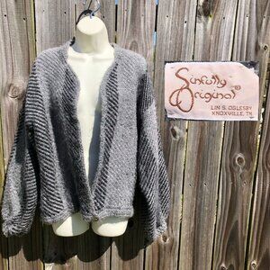 Sinfully Original Lin S Oglesby Sweater Cardigan Gray Metallic Vintage OOAK Top